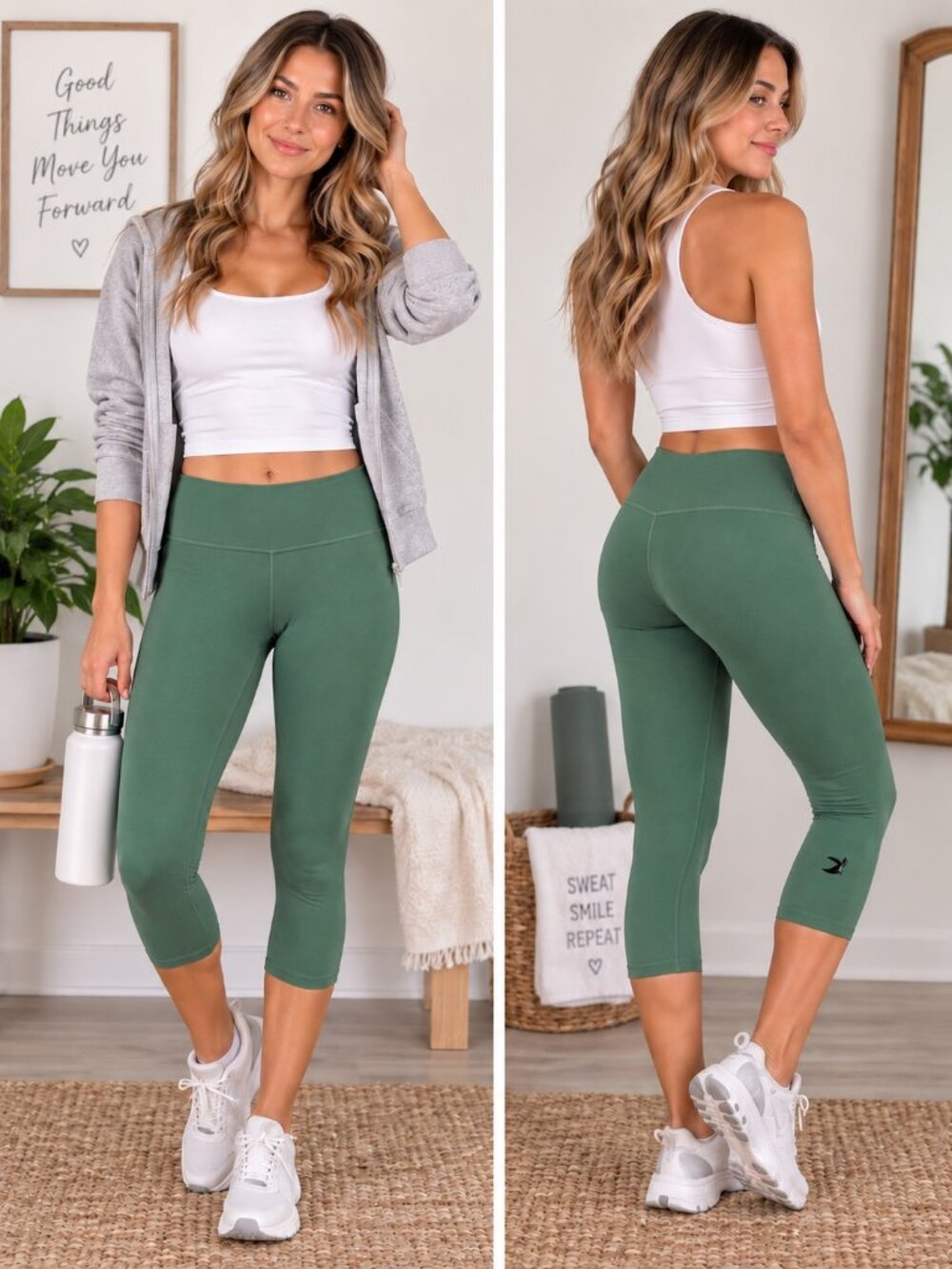 Glyder Mantra Silver Pine Stretch Cropped Leggings Womens Size Medium NWT